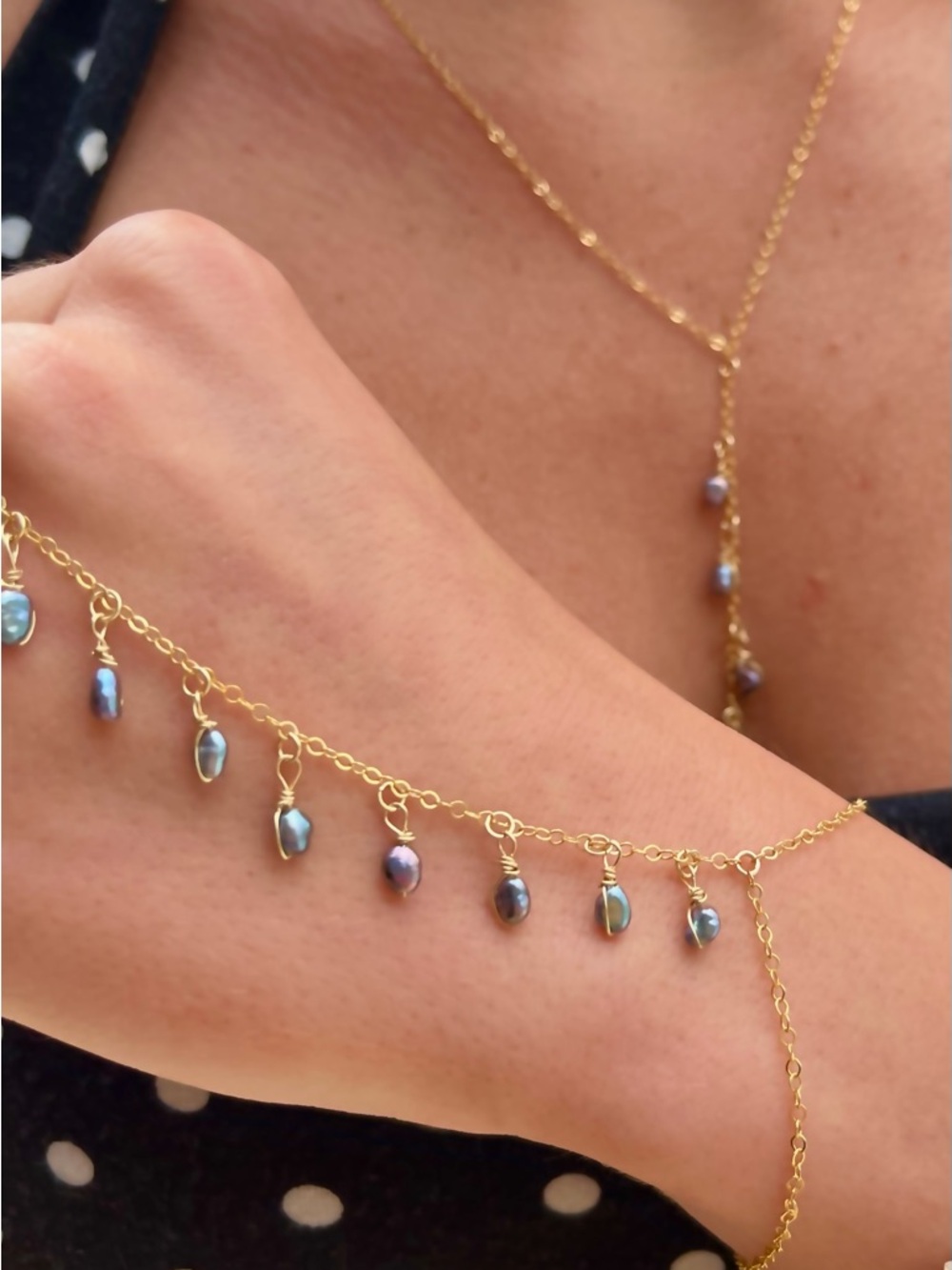 Peacock Freshwater Pearl Handchain| 14k Gold Filled